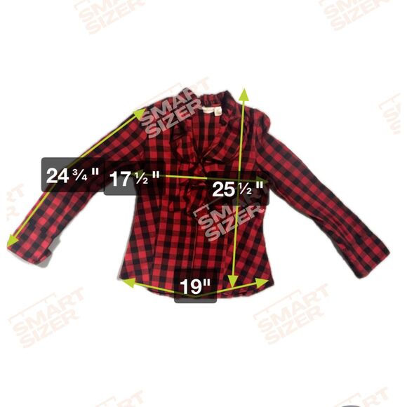 Fun Harve' Bernard  ruffled red black buffalo check blouse  size M - Picture 9 of 10